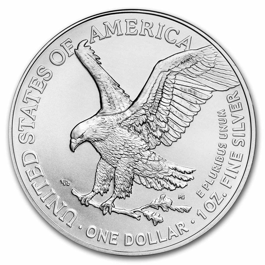 2025 American Eagle 1 oz Silver Coin reverse featuring a bald eagle soaring with an oak branch in its talons