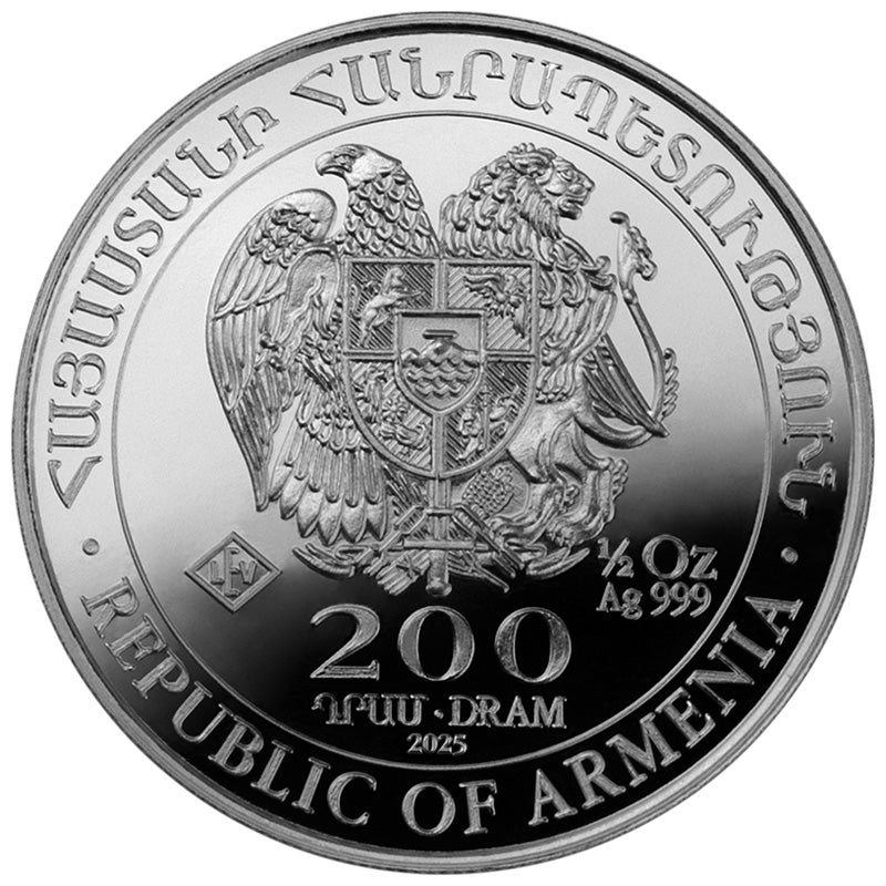 2025 Armenia Noah’s Ark 1/2 oz Silver Coin obverse featuring Armenia's national coat of arms