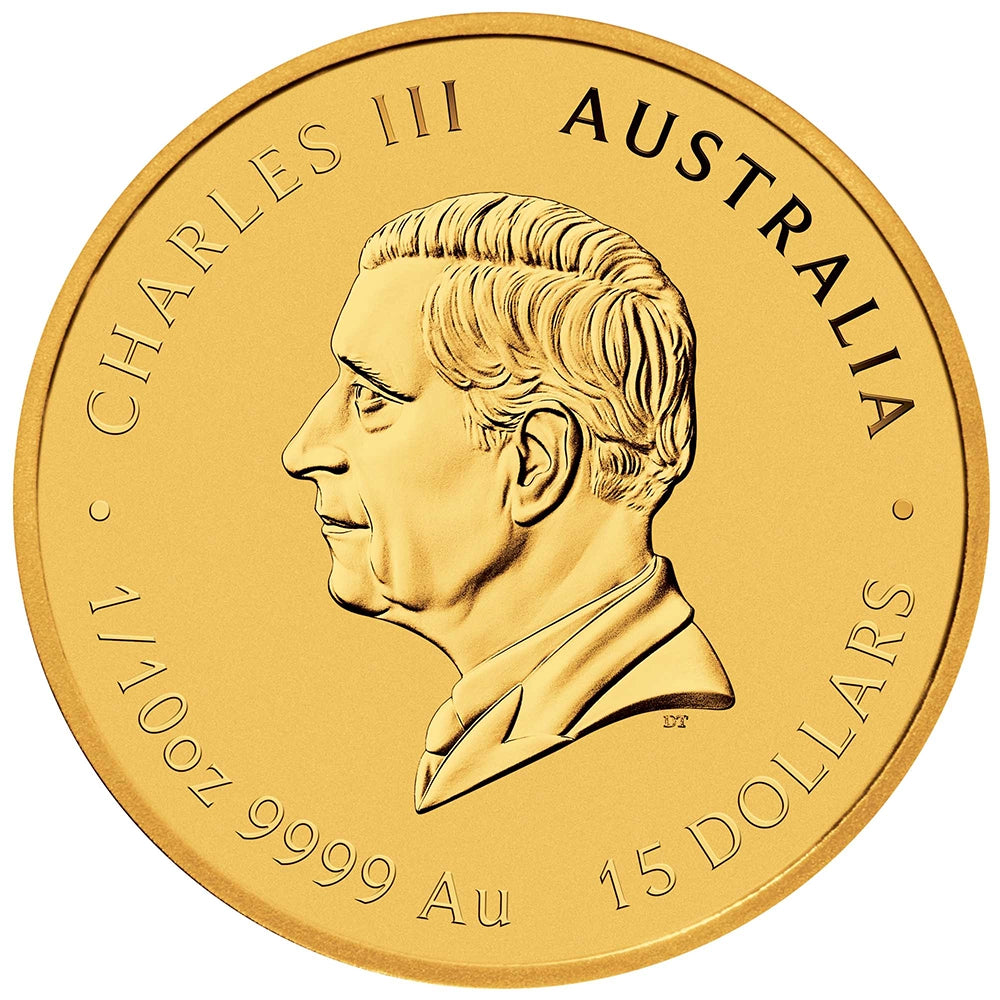 2025 Australian Lunar Series III: Year of the Snake 1/10 oz Gold Coin obverse featuring the effigy of King Charles III