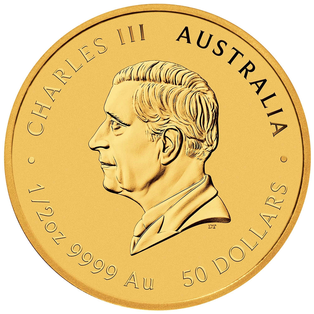 2025 Australian Lunar Series III: Year of the Snake 1/2 oz Gold Coin obverse featuring the effigy of King Charles III