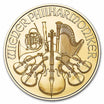 2025 Austrian Philharmonic 1/25 oz Gold Coin reverse displaying a collection of orchestral instruments, including the cello, harp, and Vienna horn