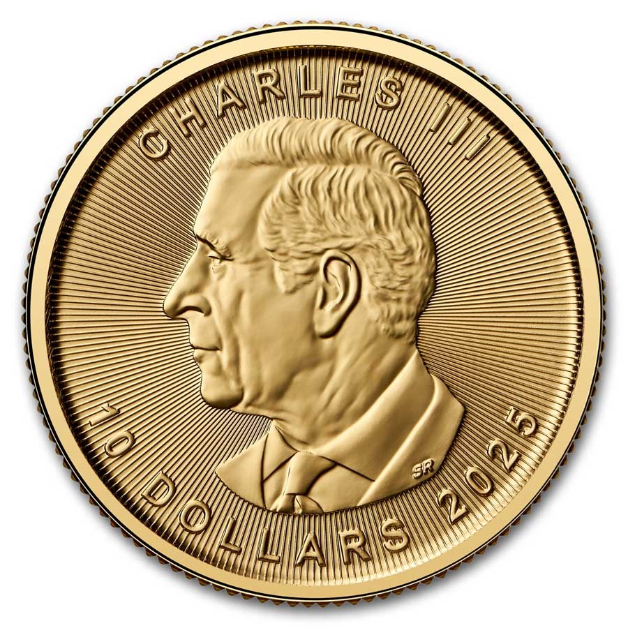 2025 Canadian Maple Leaf 1/4 oz Gold Coin obverse featuring a portrait of His Majesty King Charles III