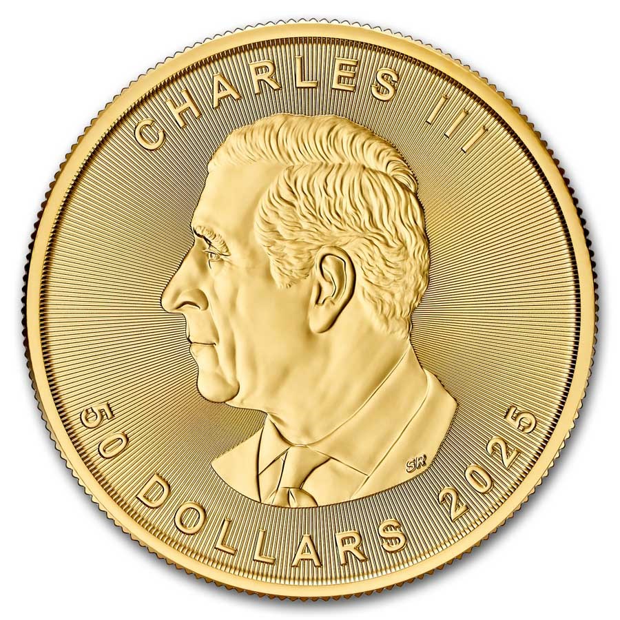 2025 Canadian Maple Leaf 1 oz Gold Coin obverse featuring a portrait of His Majesty King Charles III