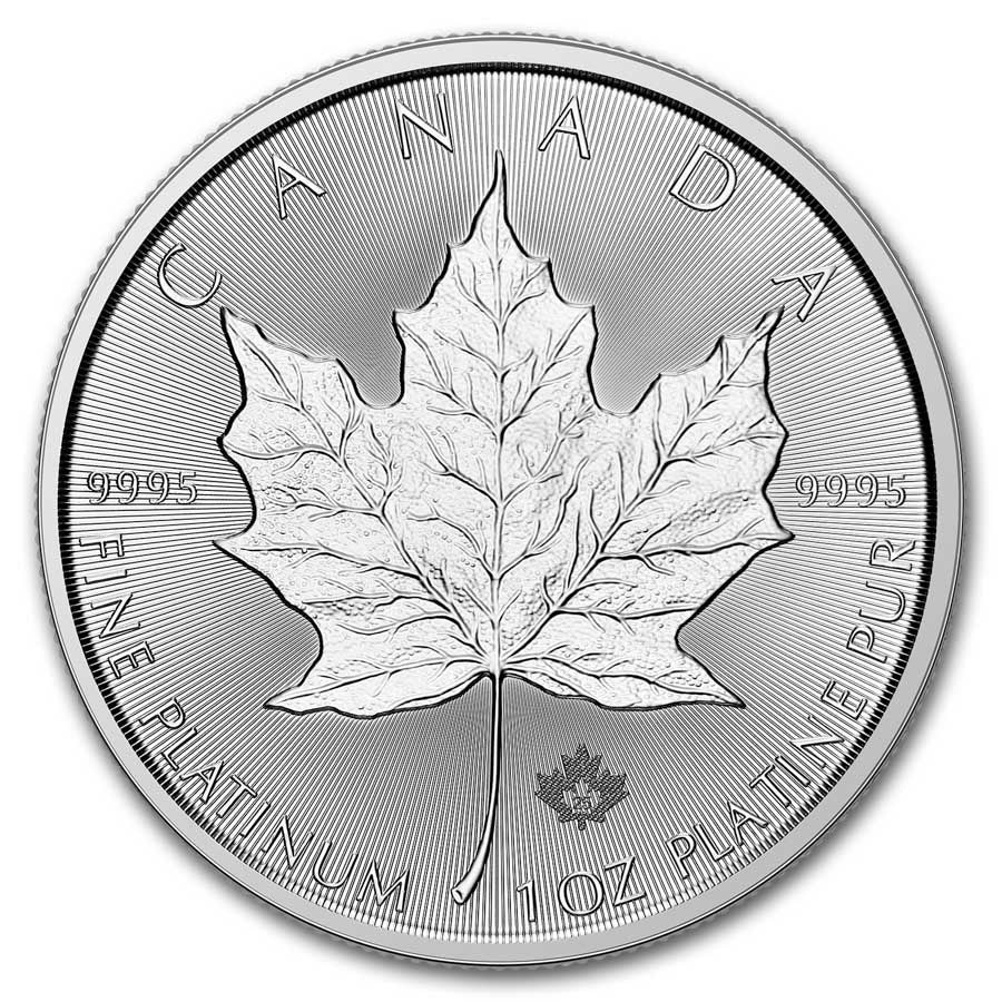 2025 Canadian Maple Leaf 1 oz Platinum Coin reverse displaying a large maple leaf