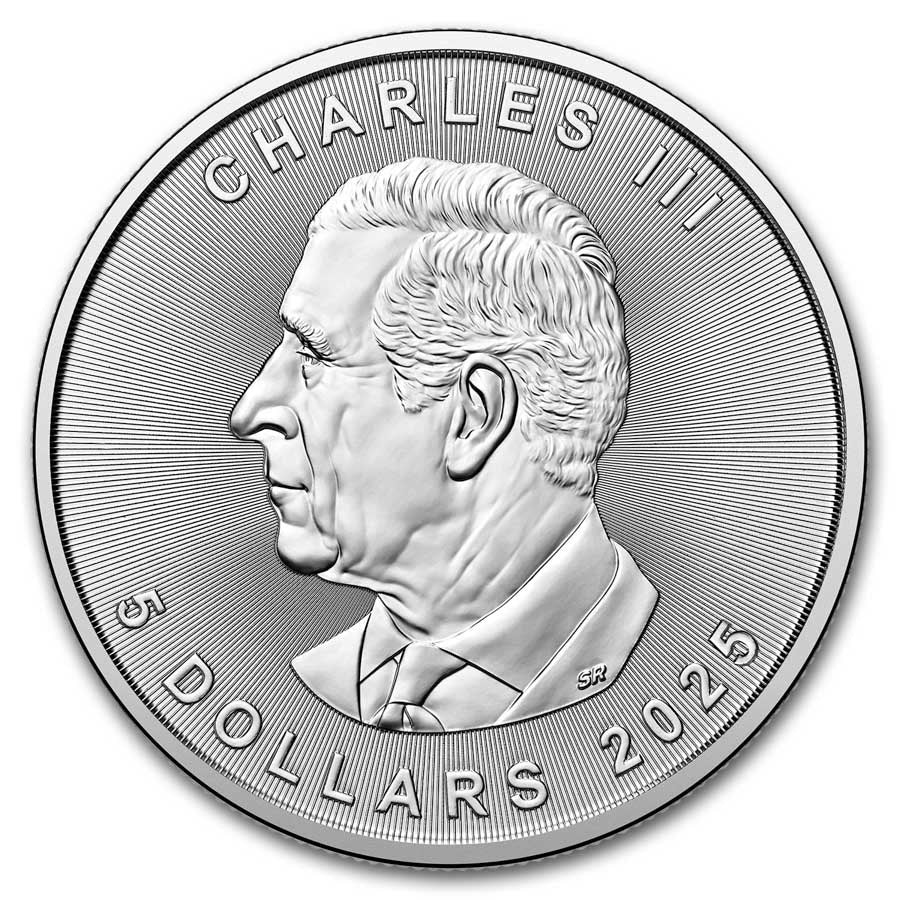 2025 Canadian Maple Leaf 1 oz Silver Coin obverse featuring a portrait of His Majesty King Charles III
