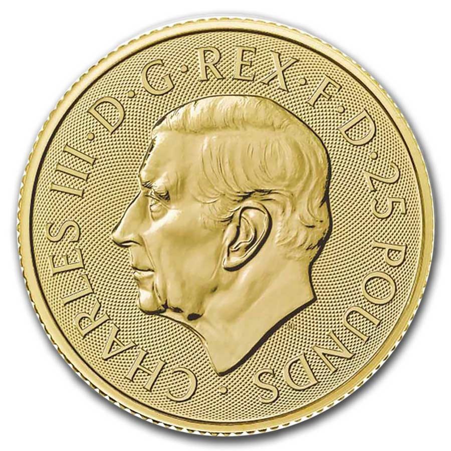 2025 Britannia 1/4 oz Gold Coin obverse with left-profile portrait of King Charles III