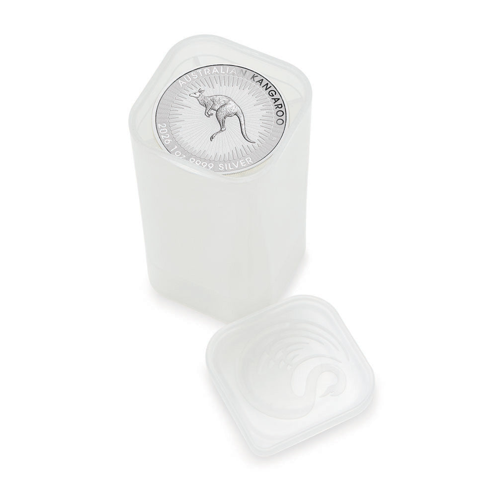 2026 Australian Kangaroo 1 oz Silver Coin tube holding 25 coins