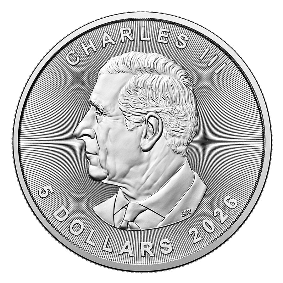 2026 Canadian Maple Leaf 1 oz Silver Coin obverse featuring a portrait of His Majesty King Charles III