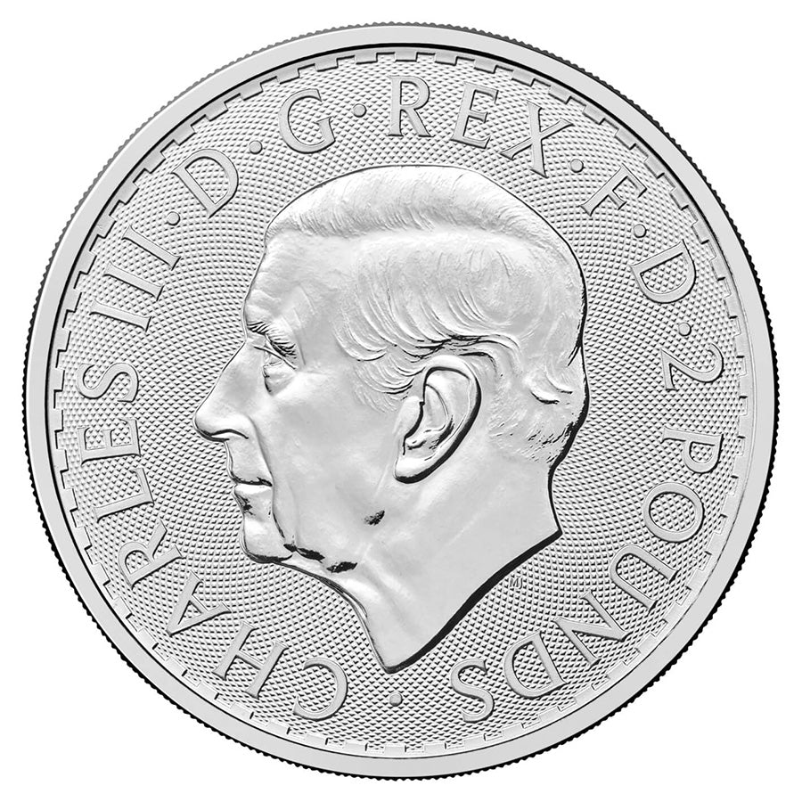 2026 Britannia 1 oz Silver Coin obverse with left-profile portrait of King Charles III