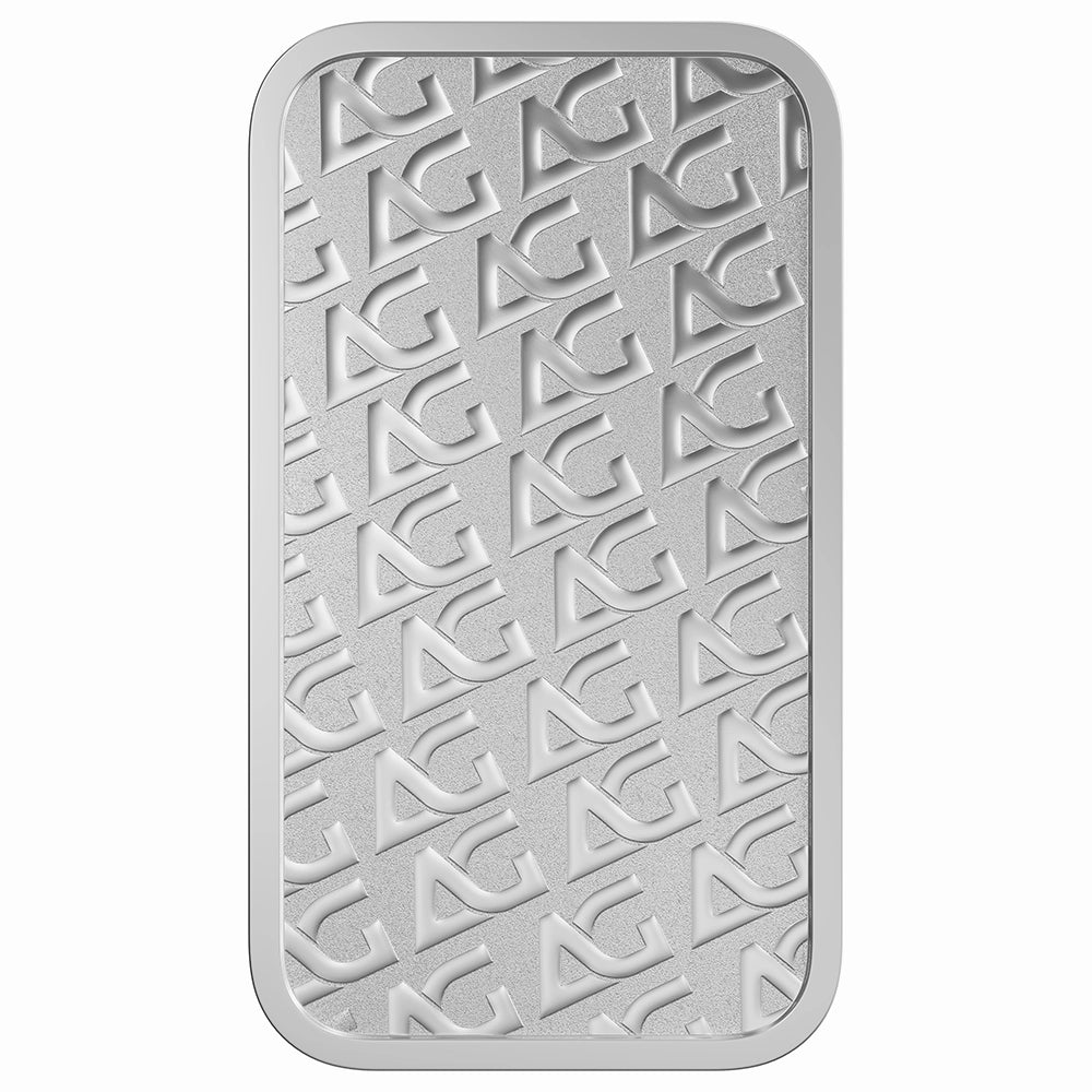 As Good As Gold 1 oz Silver Minted Bar reverse features a repeating AG motif