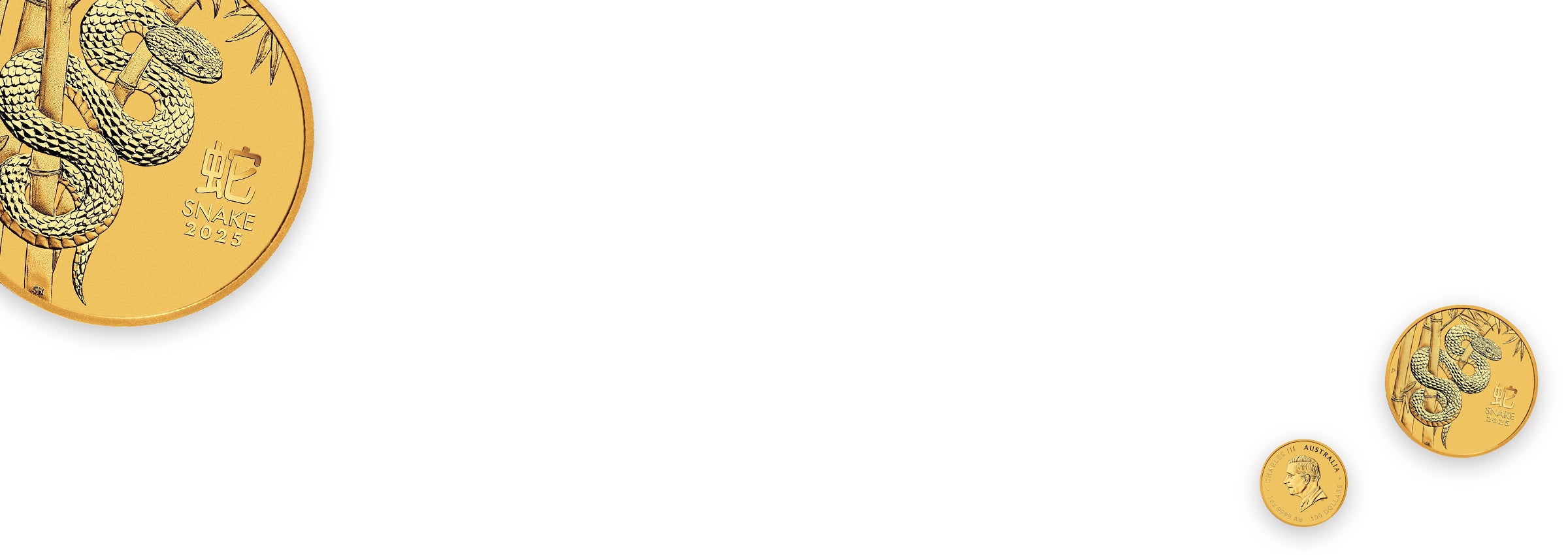 Perth Mint 2025 Lunar Snake gold coins displayed on a white background