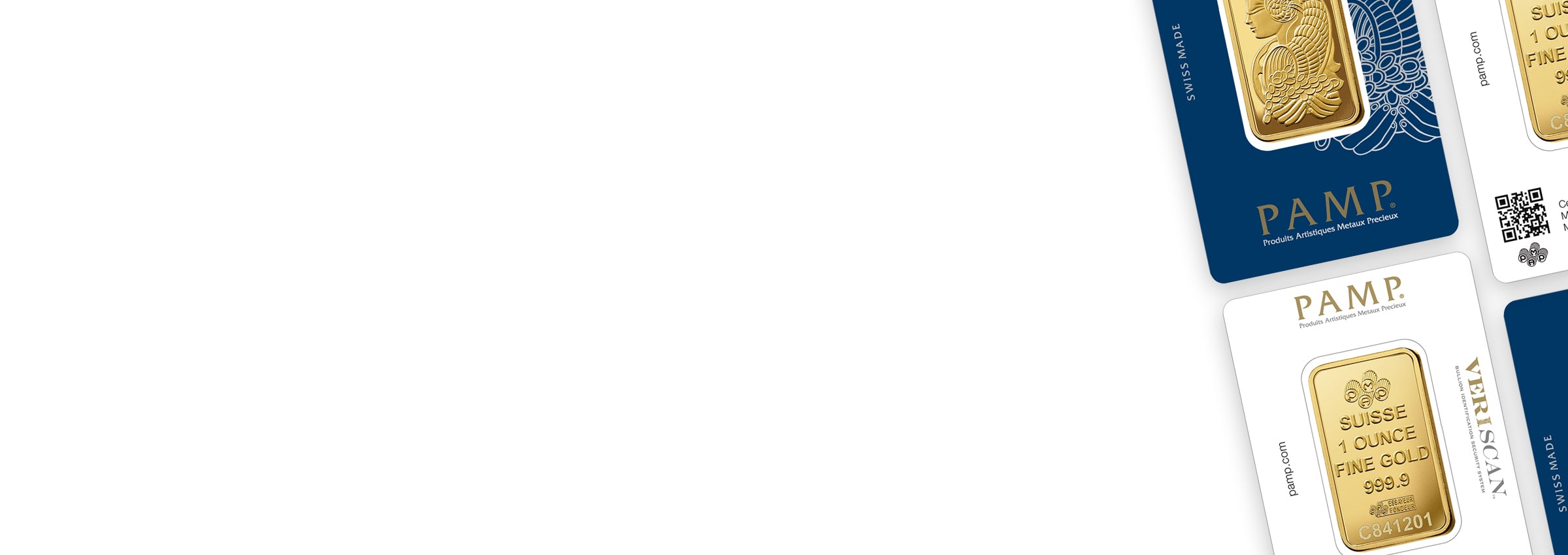 PAMP Lady Fortuna gold bars displayed on a white background