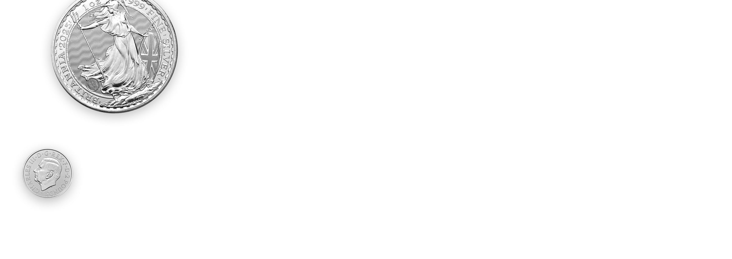 Britannia silver coins displayed on a white background