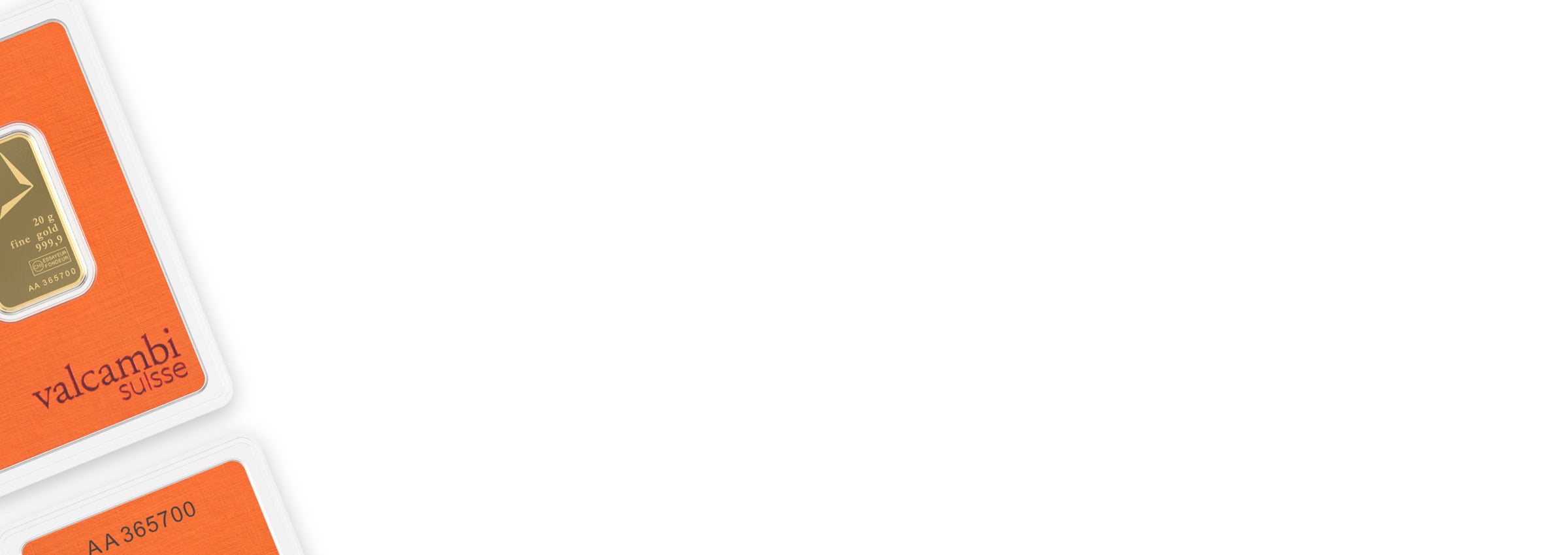 Valcambi gold bars displayed on a white background