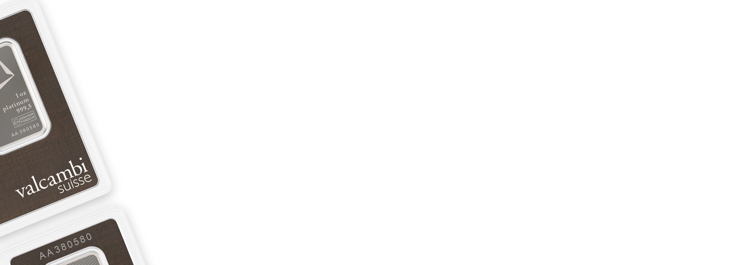 Valcambi platinum bars displayed on a white background