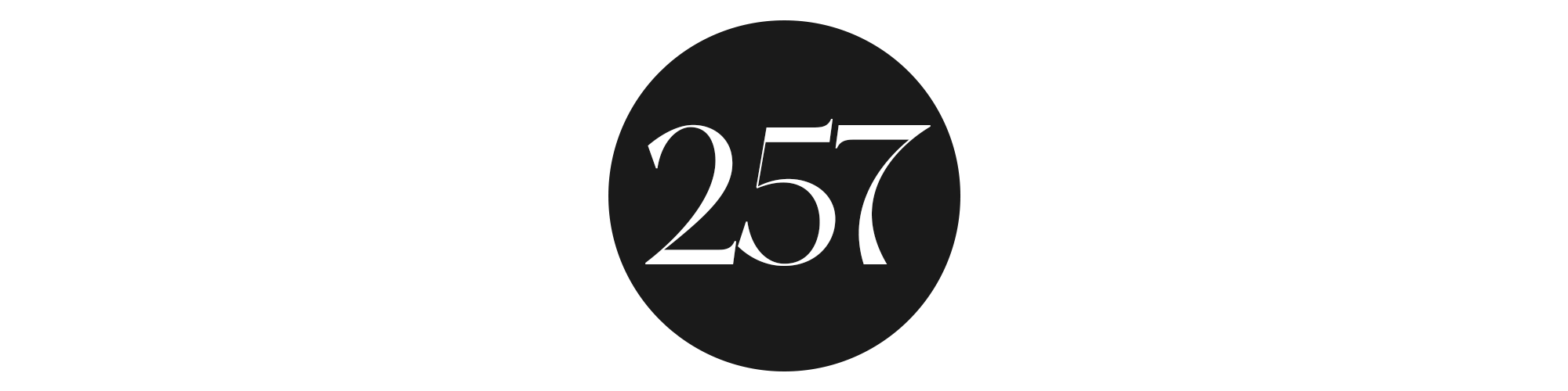 Black circle with the number '257' in white