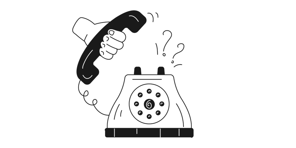 Illustration of a vintage phone with a hand holding the receiver