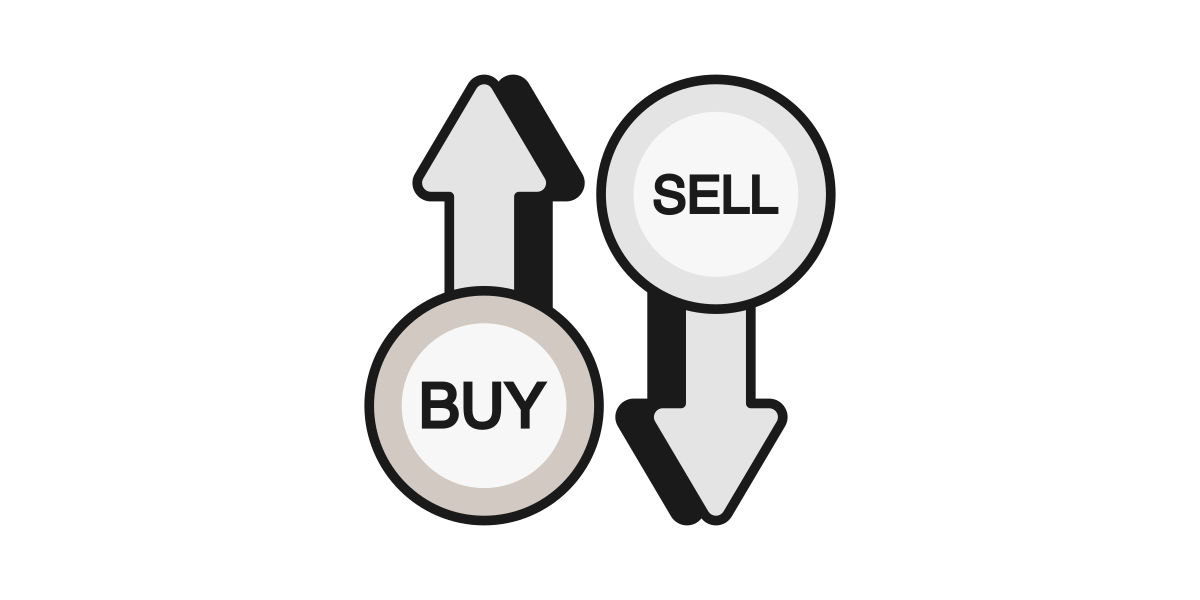 Illustration of two arrows, one labeled 'Buy' and the other 'Sell'