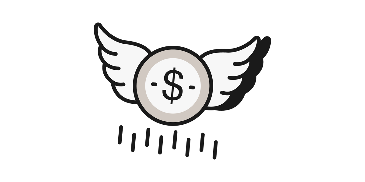 Illustration of a dollar sign inside a circle, surrounded by wings