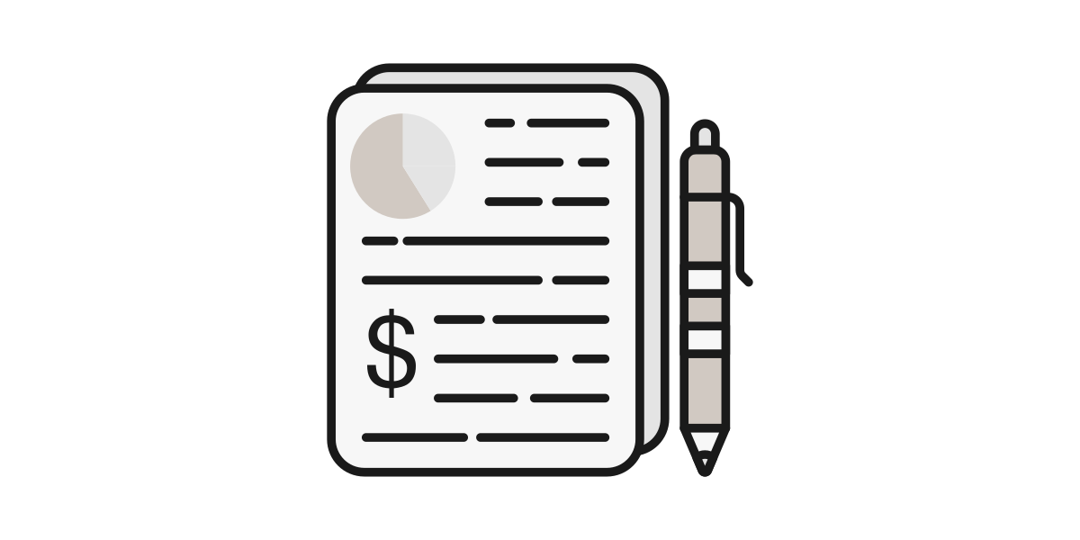 Illustration of a document with a dollar sign and a pen