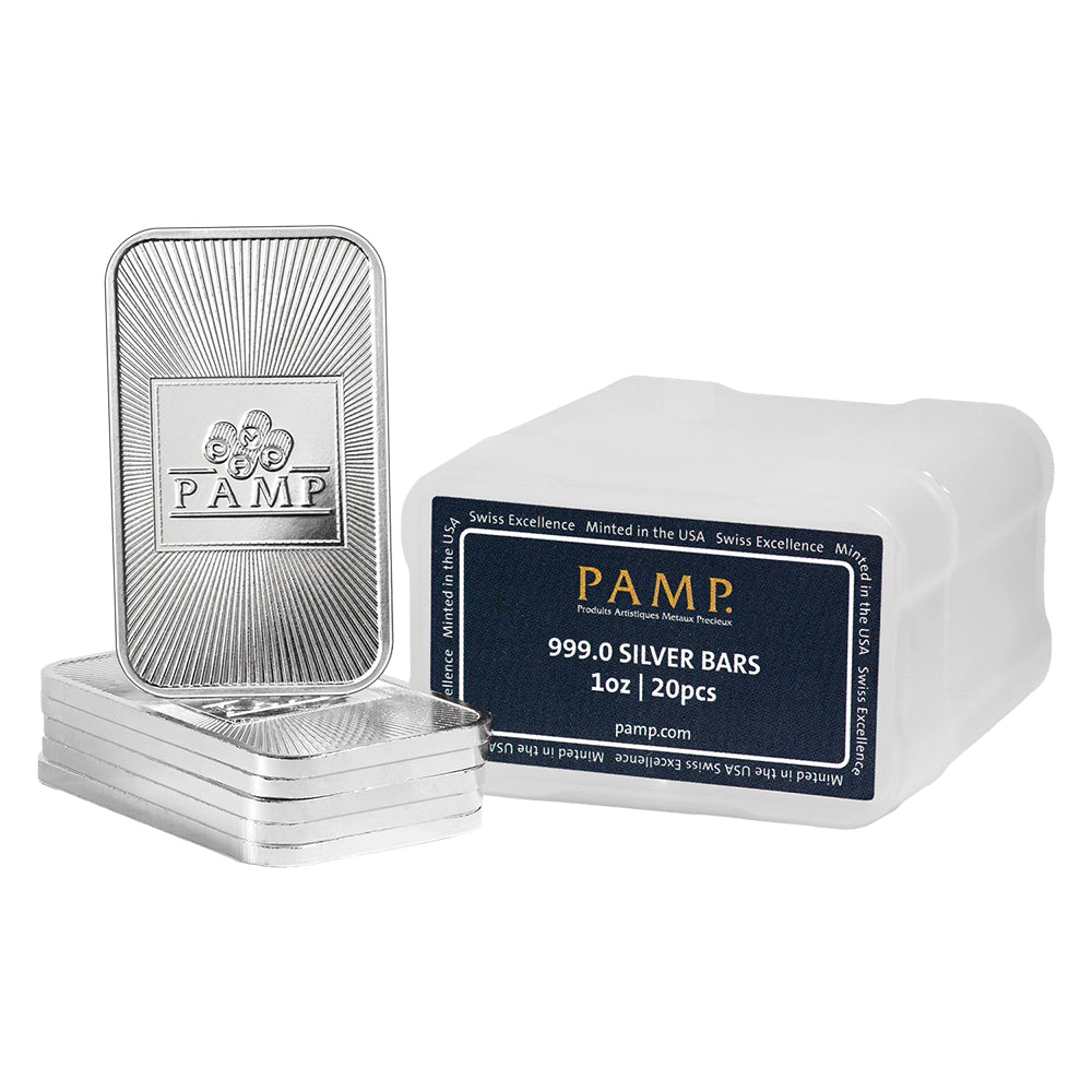 PAMP 1 oz Silver Bar tube containing 20 bars