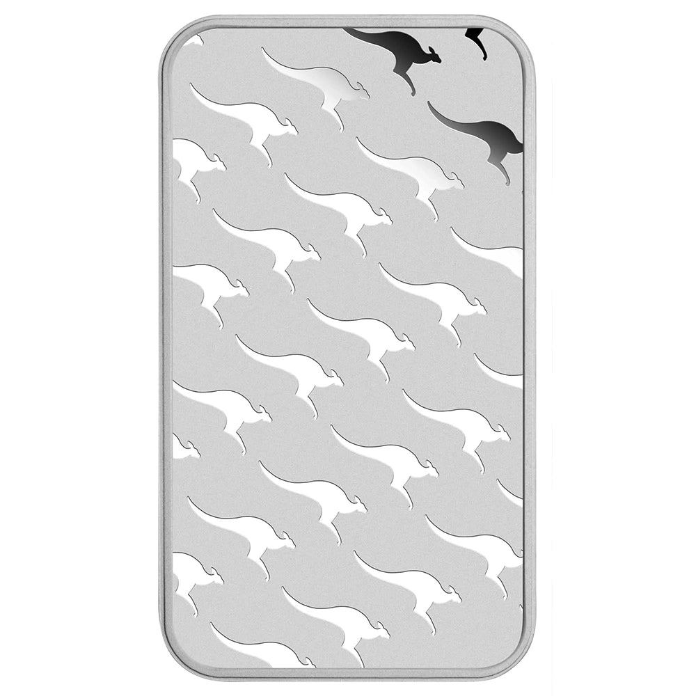 Perth Mint Kangaroo 1 oz Silver Bar reverse showcasing the iconic kangaroo design