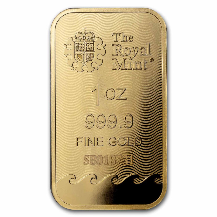 Royal Mint Britannia 1 oz Gold Bar reverse displaying The Royal Mint’s logo, weight, and purity