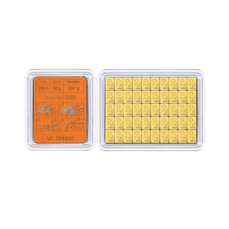 Valcambi Suisse 50x 1 gram Gold CombiBar™ (In Assay) with 50 individual 1 gram gold segments
