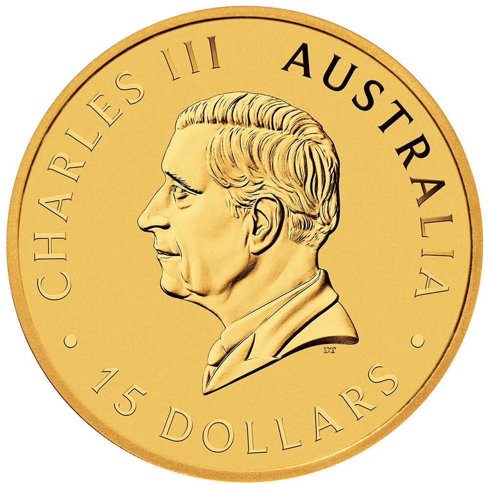 2025 Australian Kangaroo 1/10 oz Gold Coin obverse featuring the effigy of King Charles III