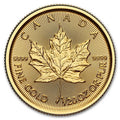 2025 Canadian Maple Leaf 1/20 oz Gold Coin reverse displaying a large maple leaf