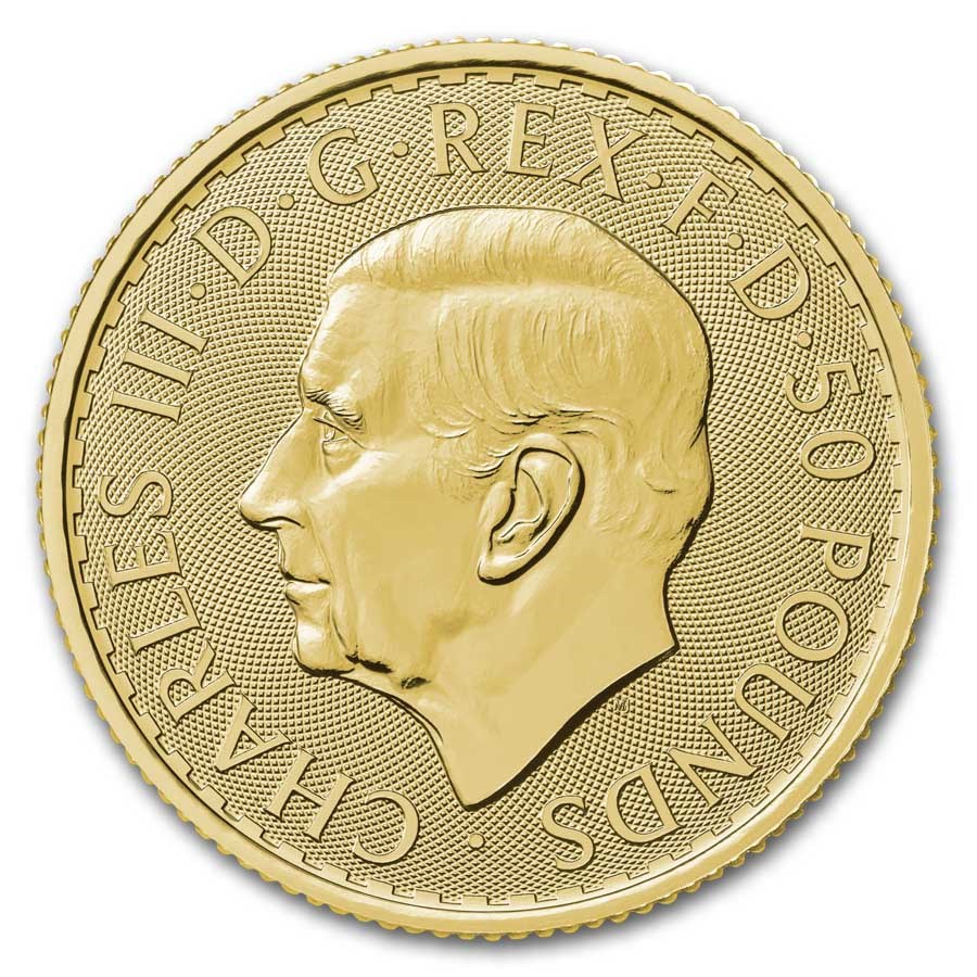 2025 Britannia 1/2 oz Gold Coin obverse with left-profile portrait of King Charles III