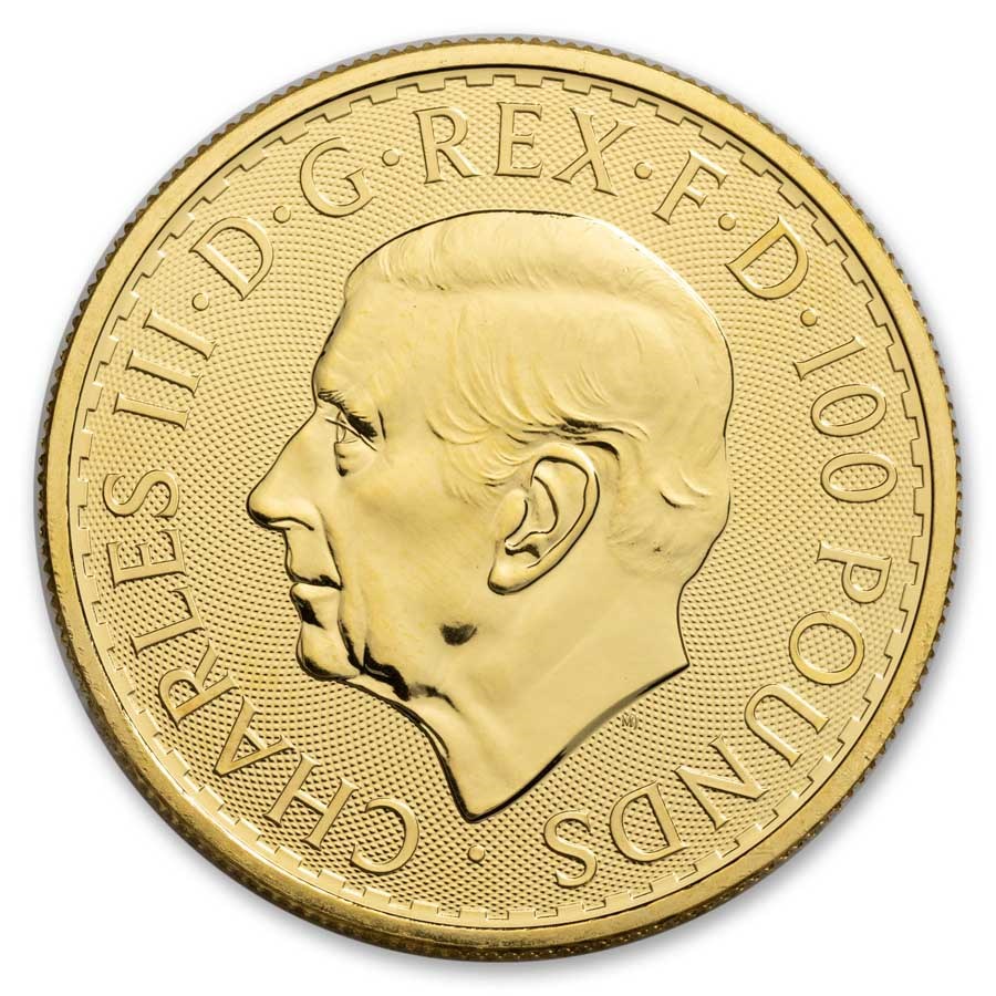 2025 Britannia 1 oz Gold Coin obverse with left-profile portrait of King Charles III
