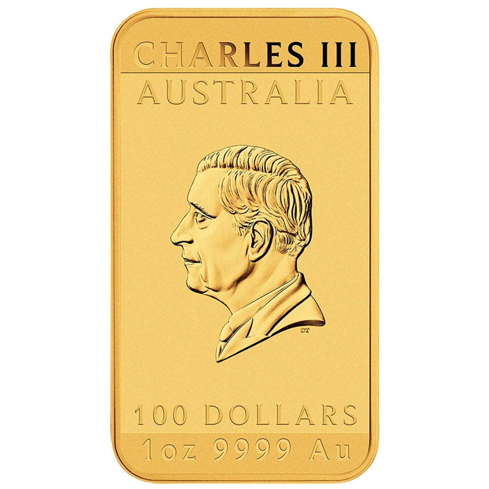 2025 Perth Mint Dragon 1 oz Gold Rectangular Coin obverse displays the effigy of His Majesty King Charles III