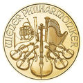 2026 Austrian Philharmonic 1 oz Gold Coin reverse displaying a collection of orchestral instruments, including the cello, harp, and Vienna horn