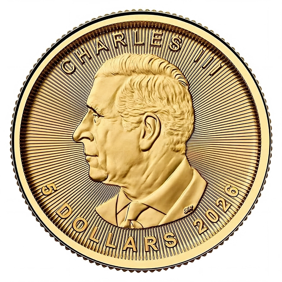 2026 Canadian Maple Leaf 1/10 oz Gold Coin obverse featuring a portrait of His Majesty King Charles III
