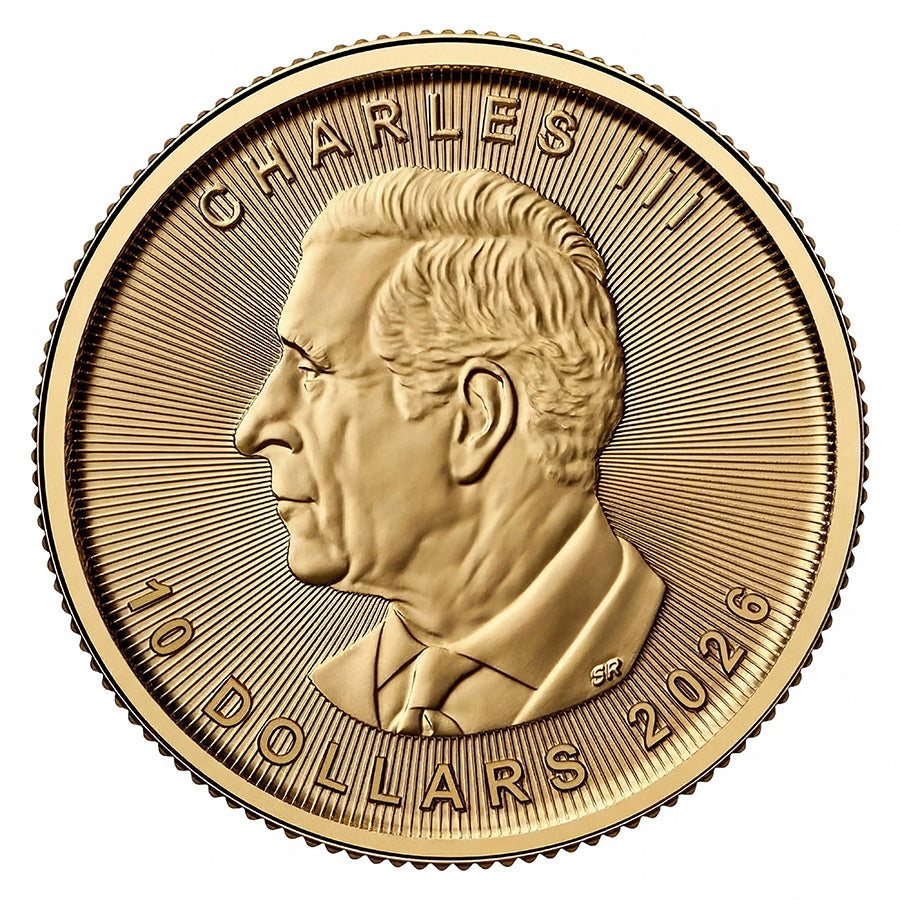 2026 Canadian Maple Leaf 1/4 oz Gold Coin obverse featuring a portrait of His Majesty King Charles III