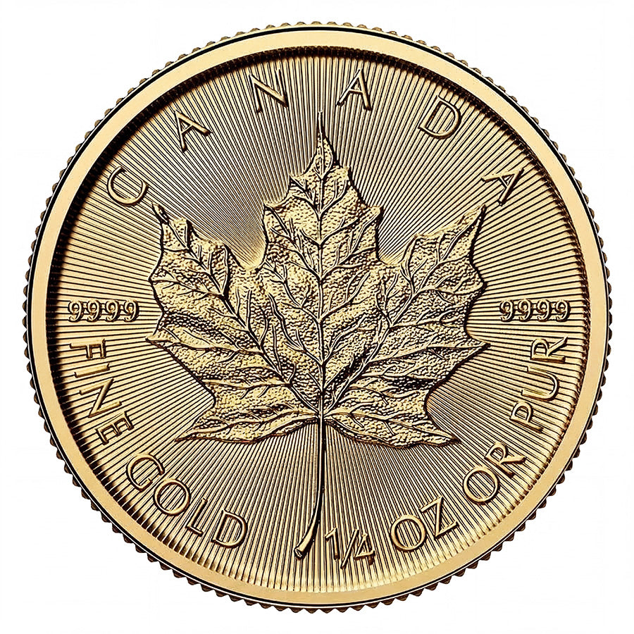 2026 Canadian Maple Leaf 1/4 oz Gold Coin reverse displaying a large maple leaf