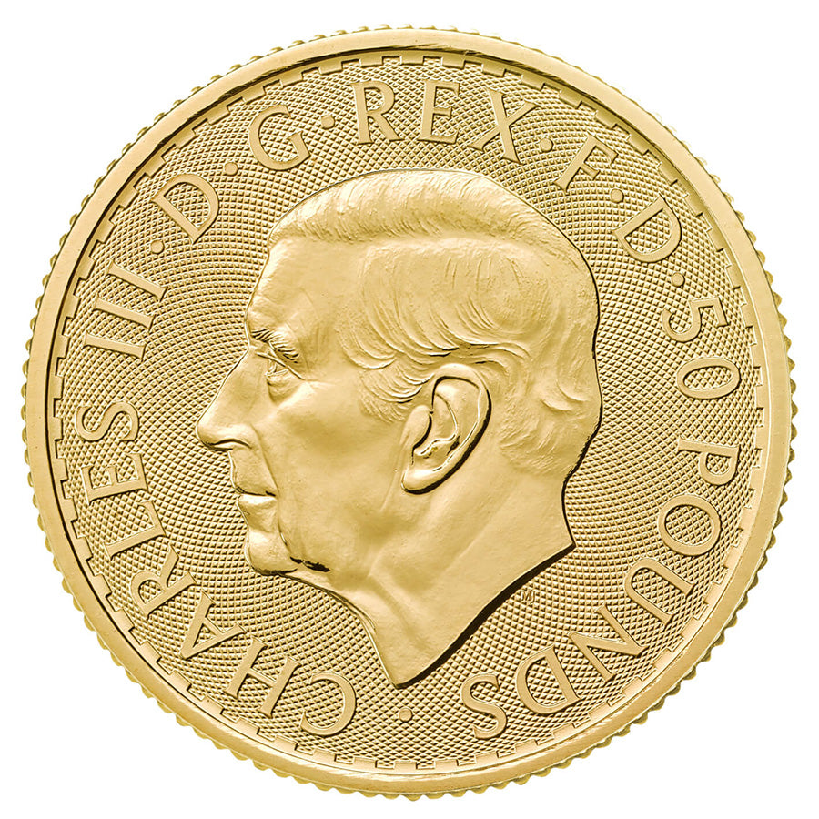 2026 Britannia 1/2 oz Gold Coin obverse with left-profile portrait of King Charles III