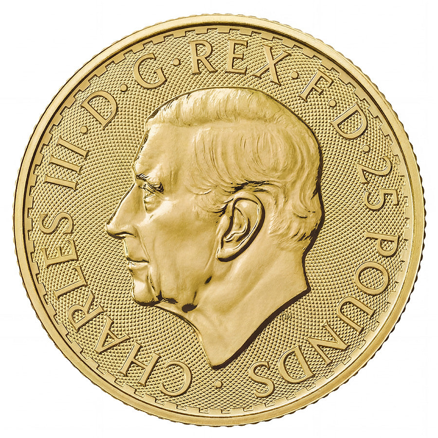 2026 Britannia 1/4 oz Gold Coin obverse with left-profile portrait of King Charles III