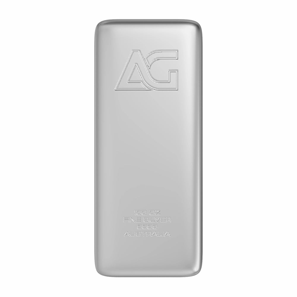 As Good As Gold 100 oz Silver Bar stamped with the 'AG' hallmark, weight and purity