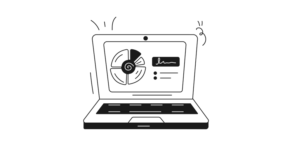 Illustration of a laptop with data analytics on the screen