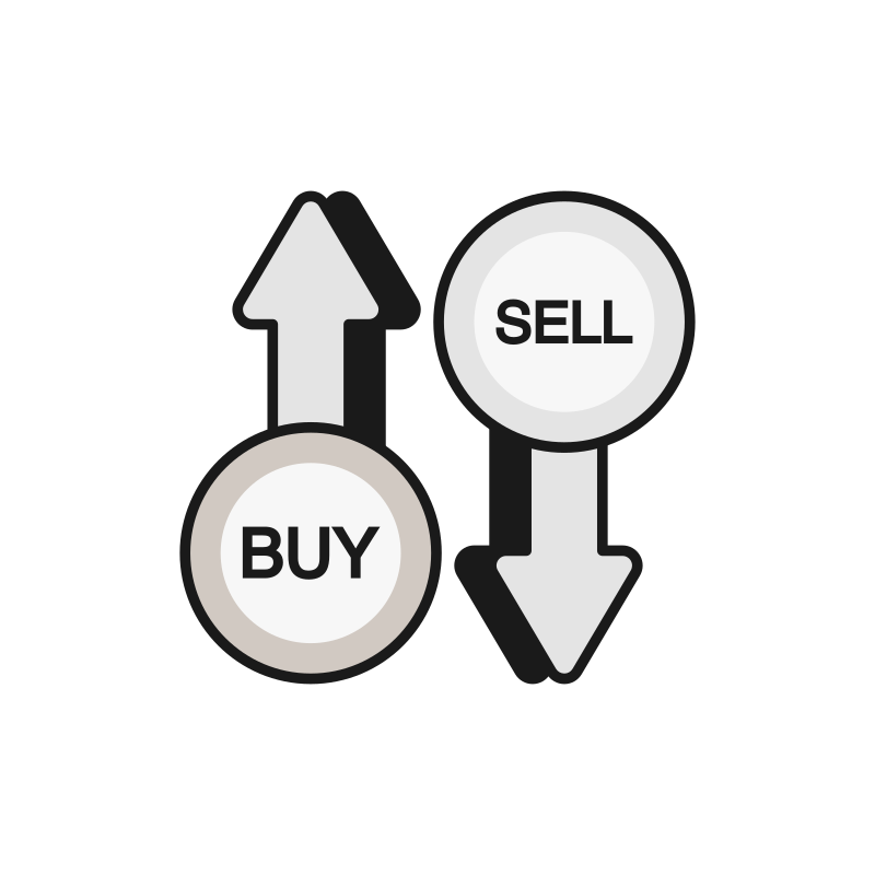 Illustration of two arrows, one labeled 'Buy' and the other 'Sell'