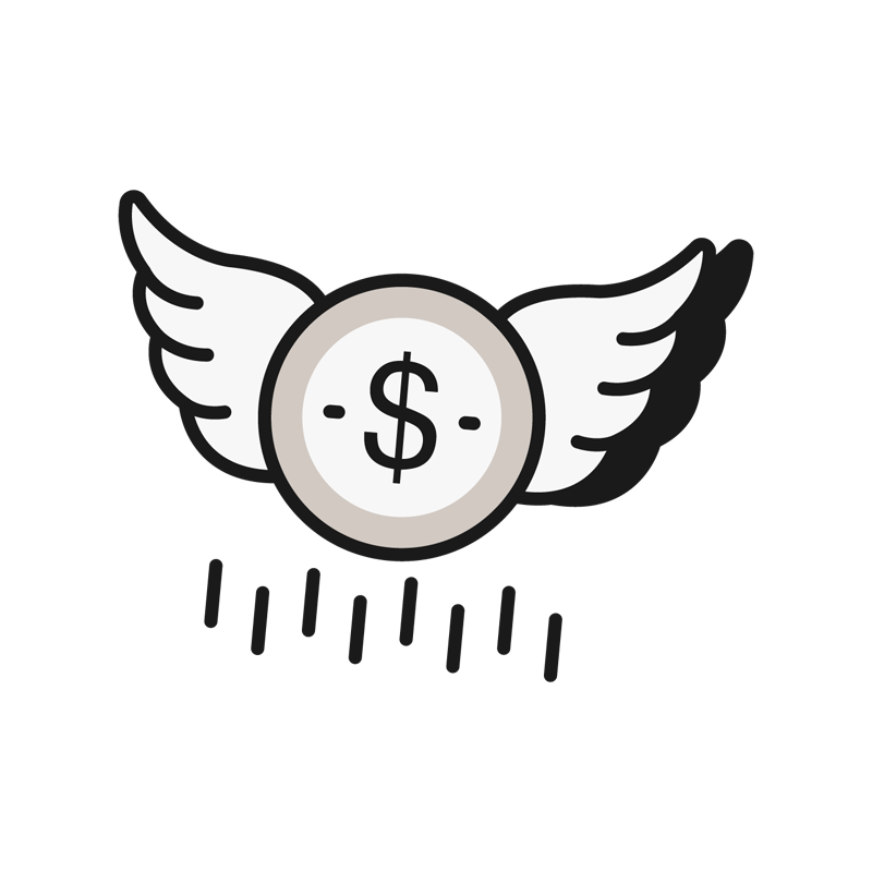 Illustration of a dollar sign inside a circle, surrounded by wings
