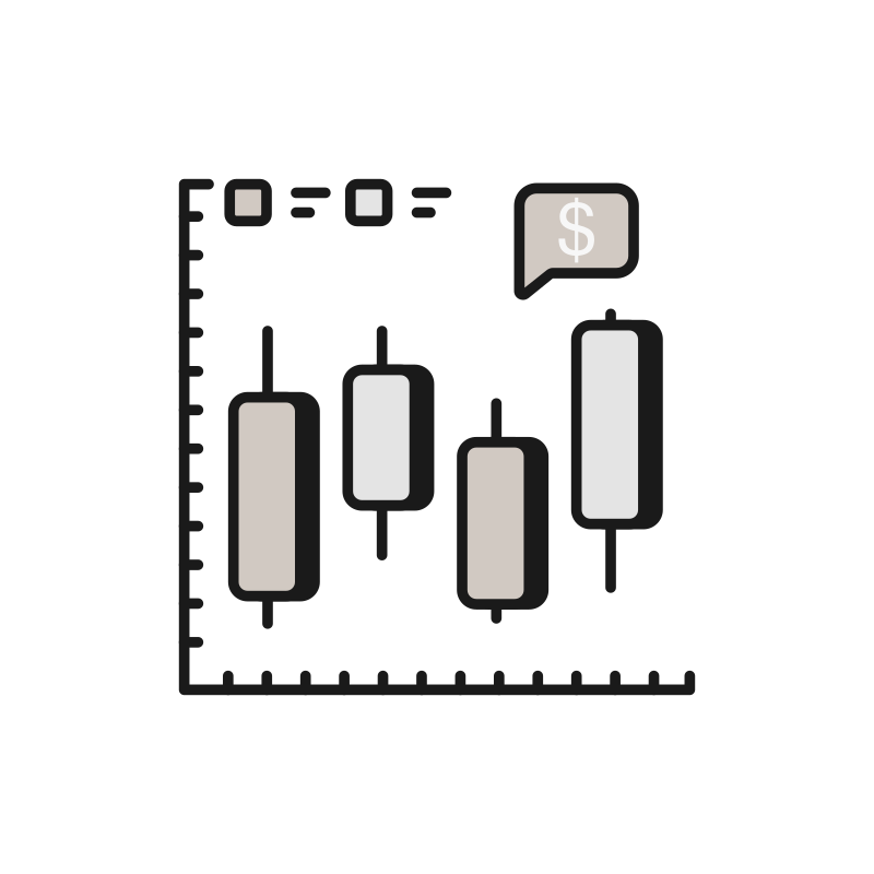 Illustration of a candlestick chart with a dollar sign symbol