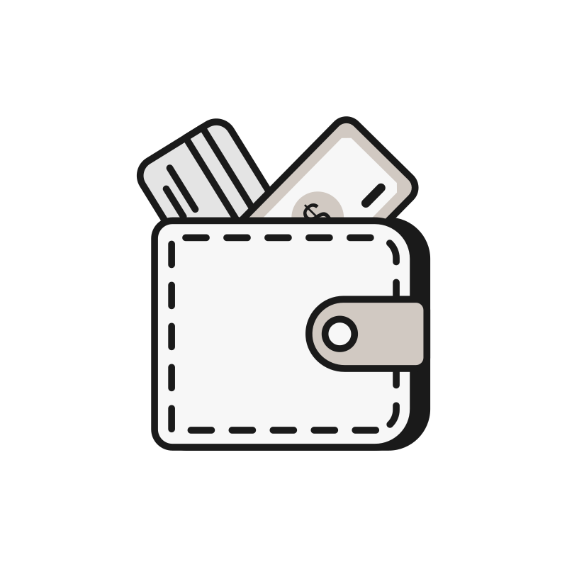 Illustration of a wallet with money and cards