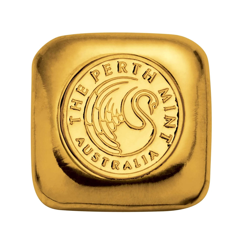 Perth Mint 1 oz Gold Bar featuring the Perth Mint’s iconic swan logo