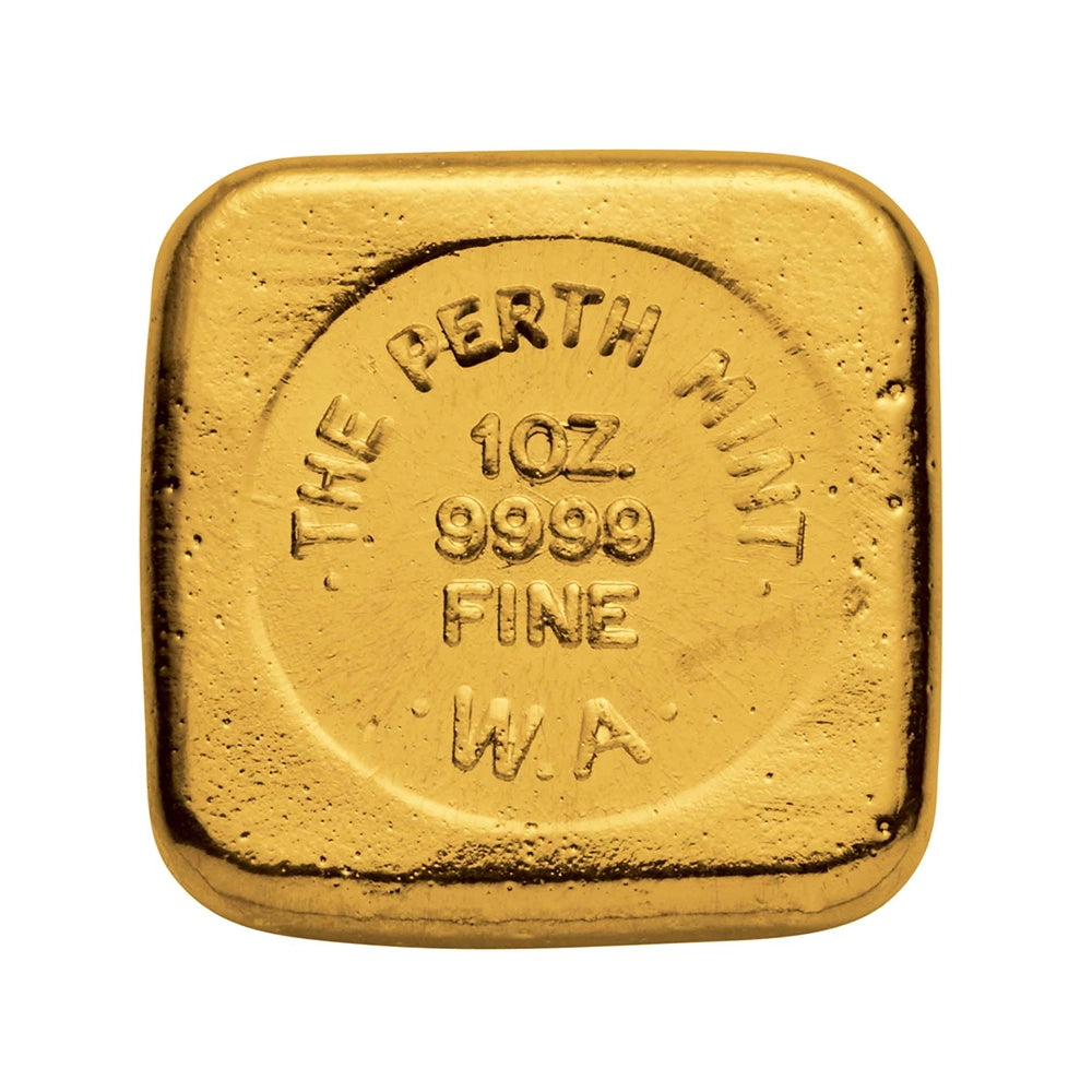 Perth Mint 1 oz Gold Bar stamped with the weight and purity