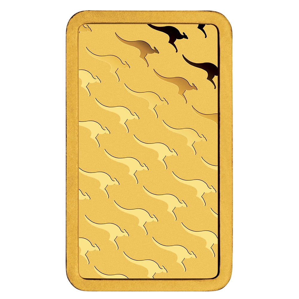 Perth Mint Kangaroo 1 gram Gold Bar reverse showcasing the iconic kangaroo design