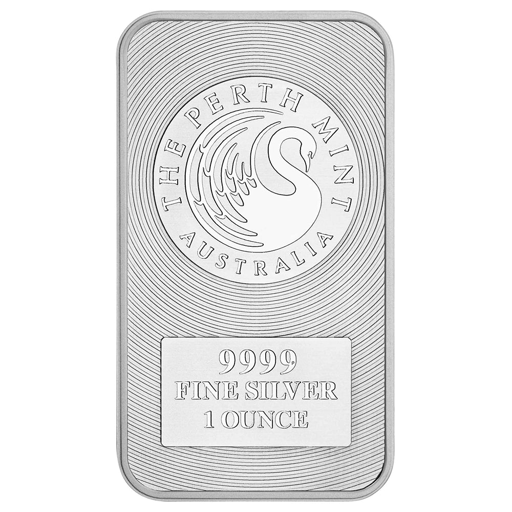 Perth Mint Kangaroo 1 oz Silver Bar obverse featuring the Perth Mint's swan logo