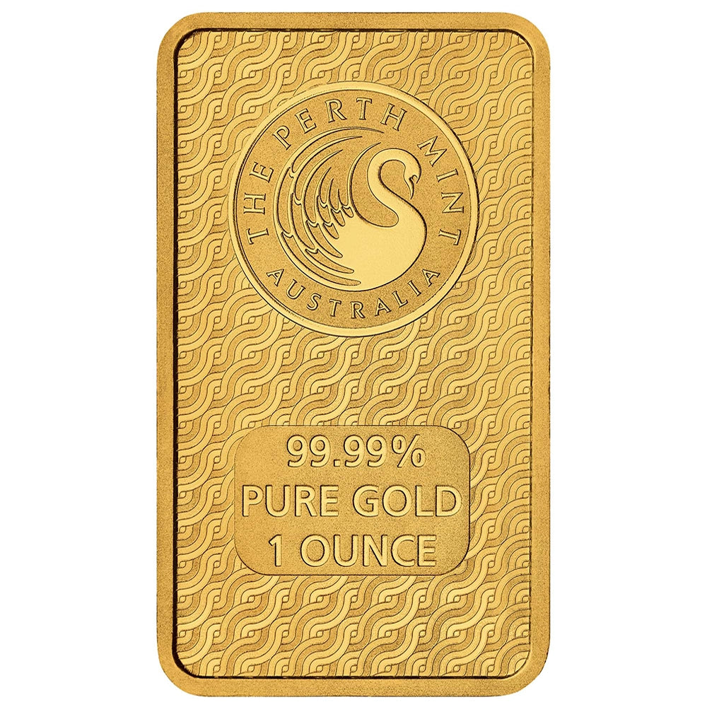 Perth Mint Lunar Horse 1 oz Gold Bar obverse is stamped with The Perth Mint’s LBMA registered swan mark